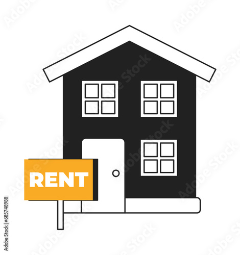 Home for rent black and white 2D illustration concept