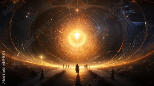 Ra in a scene of cosmic creation, symbolizing the sun's life-giving energy photo