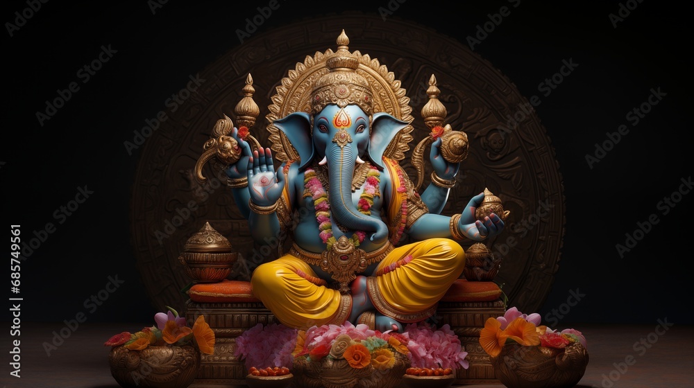 Vibrant and joyful Ganesha, the remover of obstacles, in a celebratory pose
