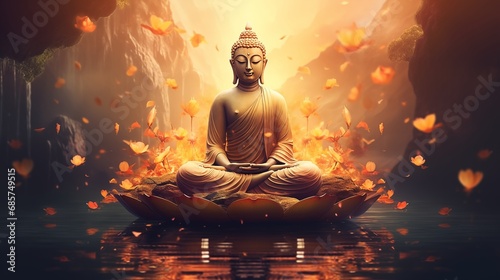 Meditative portrayal of Buddha, radiating inner peace and enlightenment.