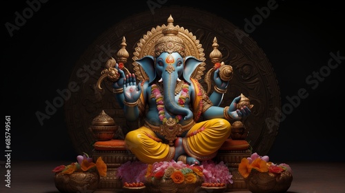 Vibrant and joyful Ganesha  the remover of obstacles  in a celebratory pose