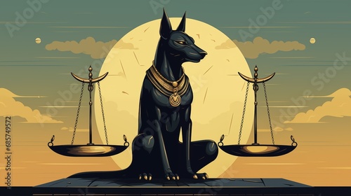 Anubis with a balance scale, symbolizing judgment in the afterlife photo