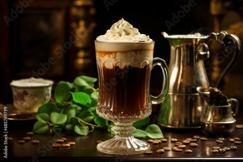 Creamy Irish coffee beverage. Cup drink mug. Generate Ai