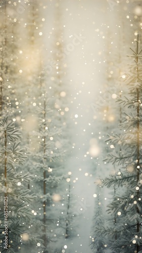 Christmas winter wonderland green spruce tree forest. AI generated image