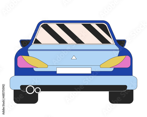 Vehicle back view 2D linear cartoon object. Backview car transport isolated line vector element white background. Behind auto transportation. Back automobile color flat spot illustration