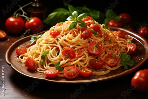 Aromatic Fresh italian food pasta. Cooked fresh dinner. Generate Ai