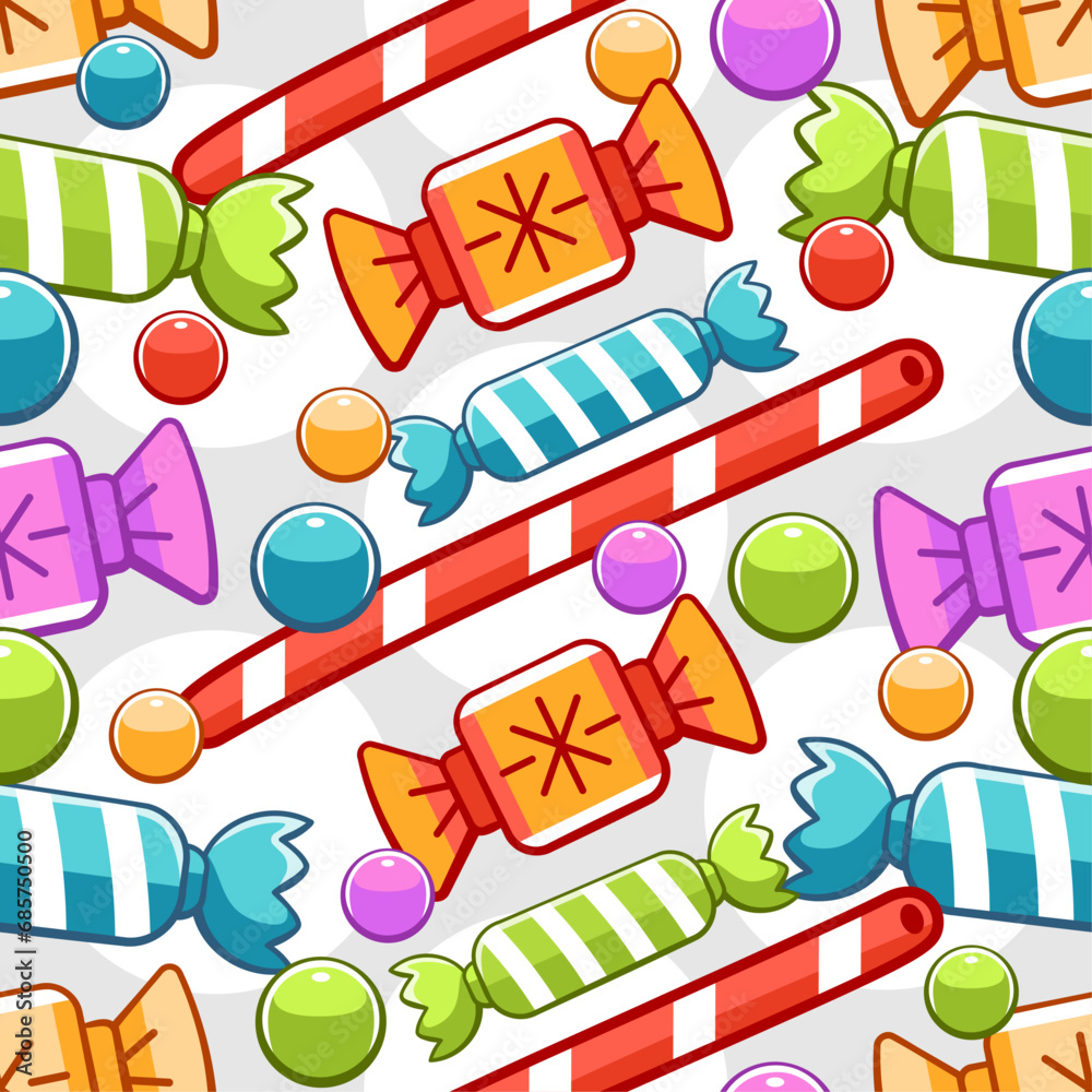 Vector pattern with candies and sweets in a cute cartoon style. Vector pattern with candies and sweets in a cute cartoon style.