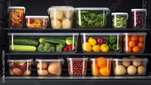 clean fridge with organized storage containers photo