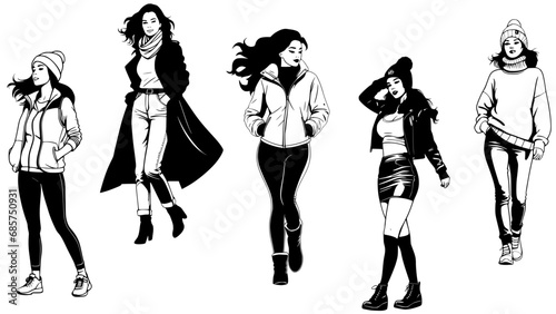 Stylish silhouettes of fashion ladies