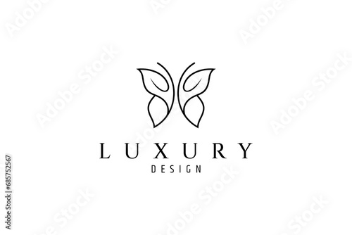 Butterfly line art logo design with leaf combination