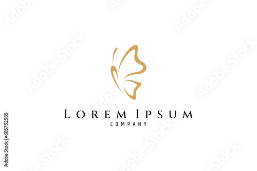 Flying butterfly flat vector design logo in gold color