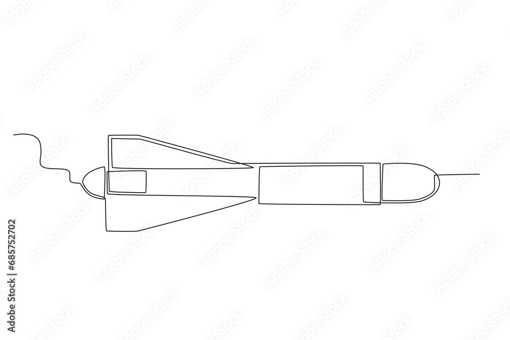 A nuclear rocket in the air. Nuclear weapon one-line drawing A nuclear rocket in the air. Nuclear weapon one-line drawing