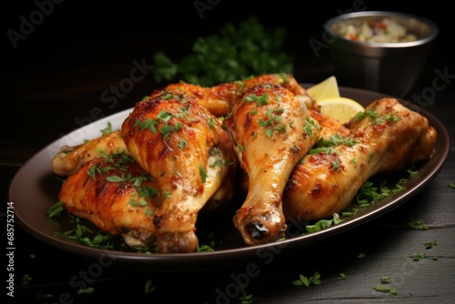 Smoky Chicken drumsticks grilled food. Leg meal hot. Generate Ai