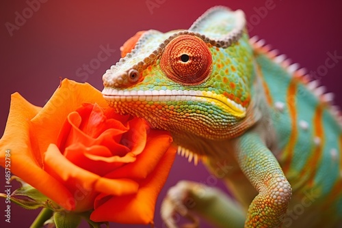 Beautiful chameleon on the flower, close-up © DK_2020