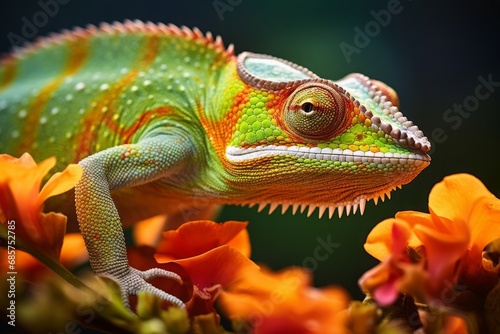 Beautiful chameleon on the flower, close-up © DK_2020