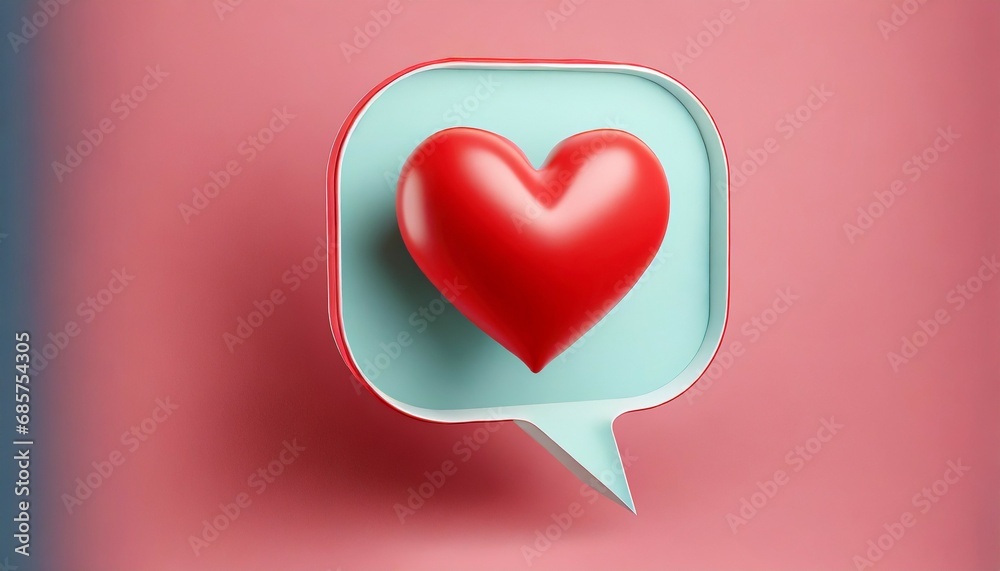valentine concept 3d red heart in speech bubble object on pink background for graphic decorate 3d render illustation with object clipping path