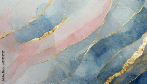 abstract watercolor paint background illustration soft pastel pink blue color and golden lines with liquid fluid marbled paper texture banner texture generative ai