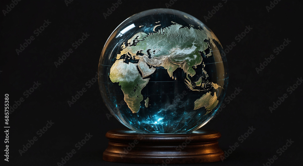 A realistic crystal globe in an isolated black background - AI Generative