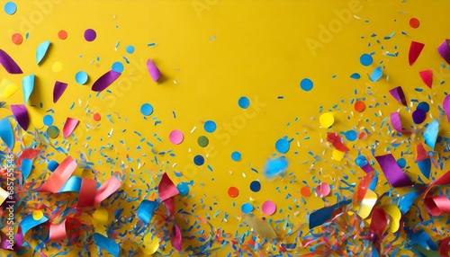 colored confetti flying on yellow background © Ashley