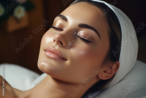 A young woman enjoying a massage at a spa salon. Relaxation and self-care.