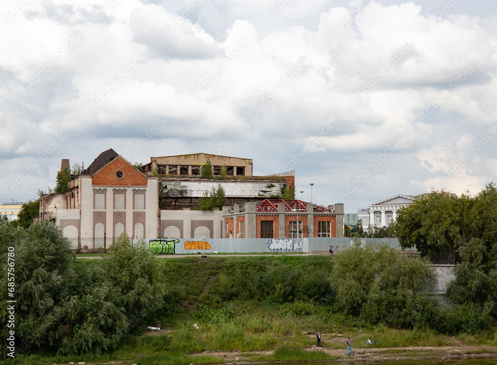 Beautiful building in the historical center of Omsk in summer 2023