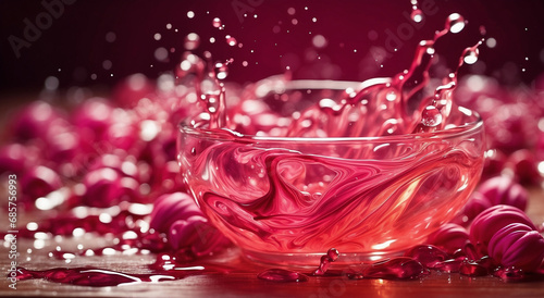 A vibrant pink drink splashes over a bright fuchsia background, creating a mesmerizing display of color and movement - AI Generative