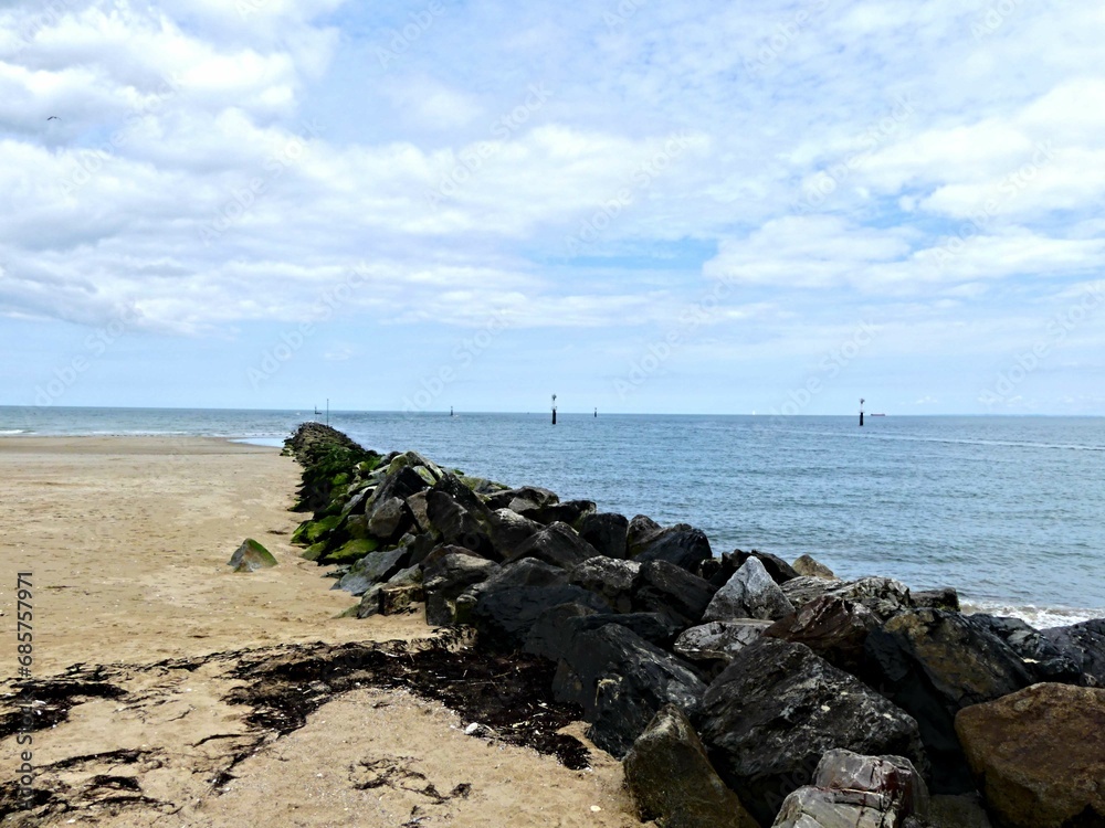 Ouistreham, August 2023 - Visit to the beautiful town of Ouistreham, where the Kieffer commando landed on June 6, 1944. View of the beach Ouistreham, August 2023 - Visit to the beautiful town of Ouistreham, where the Kieffer commando landed on June 6, 1944. View of the beach