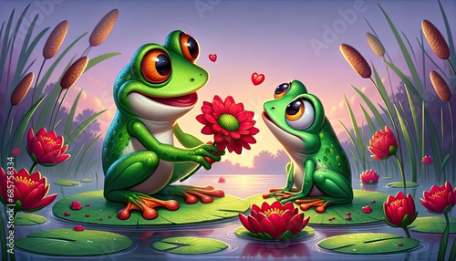 Frogs in Love on Lily Pads © dragon_fang