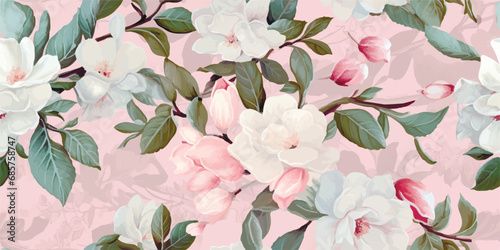 Sakura Cherry Blossom Symphony,blossom background,background with cherry blossom, pastel flowers pattern, spring summer print, Seamless floral pattern, Flowering tree branches, Vector illustration
