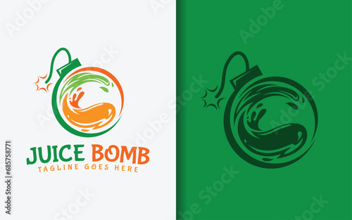 Juice Bomb Logo Design. Fresh Colorful Juice Splash Combined with Bomb ready to Explode. Modern Stylish Vector Logo Illustration.