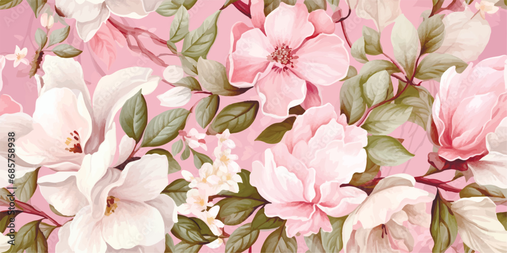 Sakura Cherry Blossom Symphony,blossom background,background with cherry blossom, pastel flowers pattern, spring summer print, Seamless floral pattern, Flowering tree branches, Vector illustration