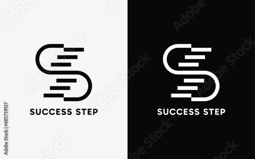 Success Step Logo Design. Abstract Initial Letter S Combined with Stair Floor Concept. Simple Minimalist Vector Illustration.