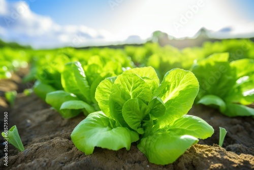 Nutritious Field organic lettuce plant. Harvest nature. Generate AI
