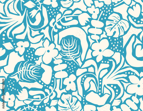 Trendt abstract seamless vector patterns in Matisse style withNature Botanical garden flower abd leaves
