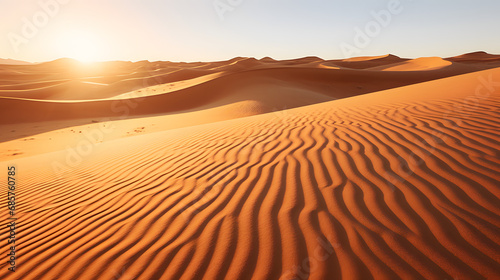 Golden hour sunlight casting long shadows on a sandy desert dune.