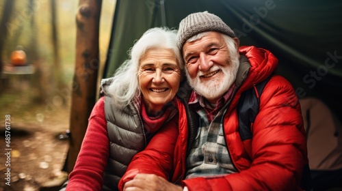 A Candid capture of joyful senior citizens enjoying companionship at a social club. Collect friendships and fun during camping adventures in misty forests and lakes. © Phoophinyo