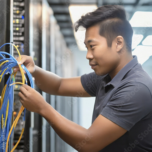 Man setting up a network