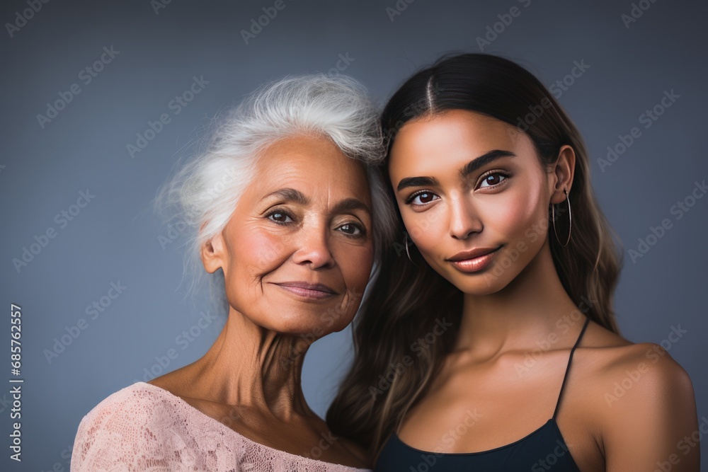 Intergenerational portrait of senior woman and young woman. Family and relationships. Intergenerational portrait of senior woman and young woman. Family and relationships.