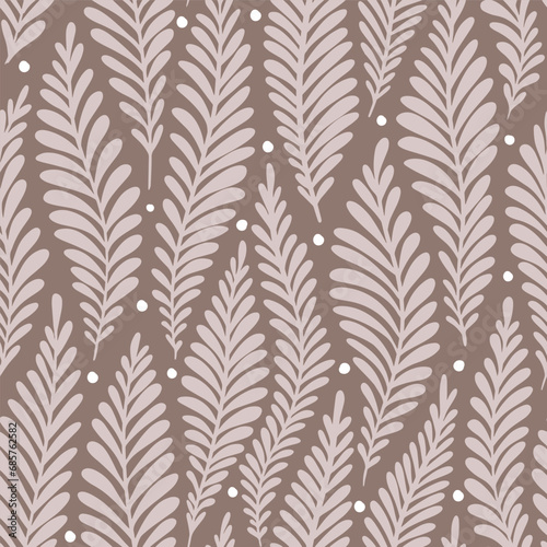 Isolated drawing of tropical fern leaves. Simple Linear minimalist boho. Seamless vector pattern