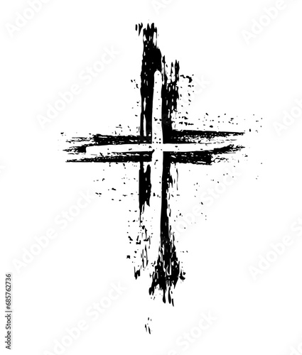 Hand drawn christian cross signs. Brush painted black icons. hand drawing. Not AI. Vector illustration