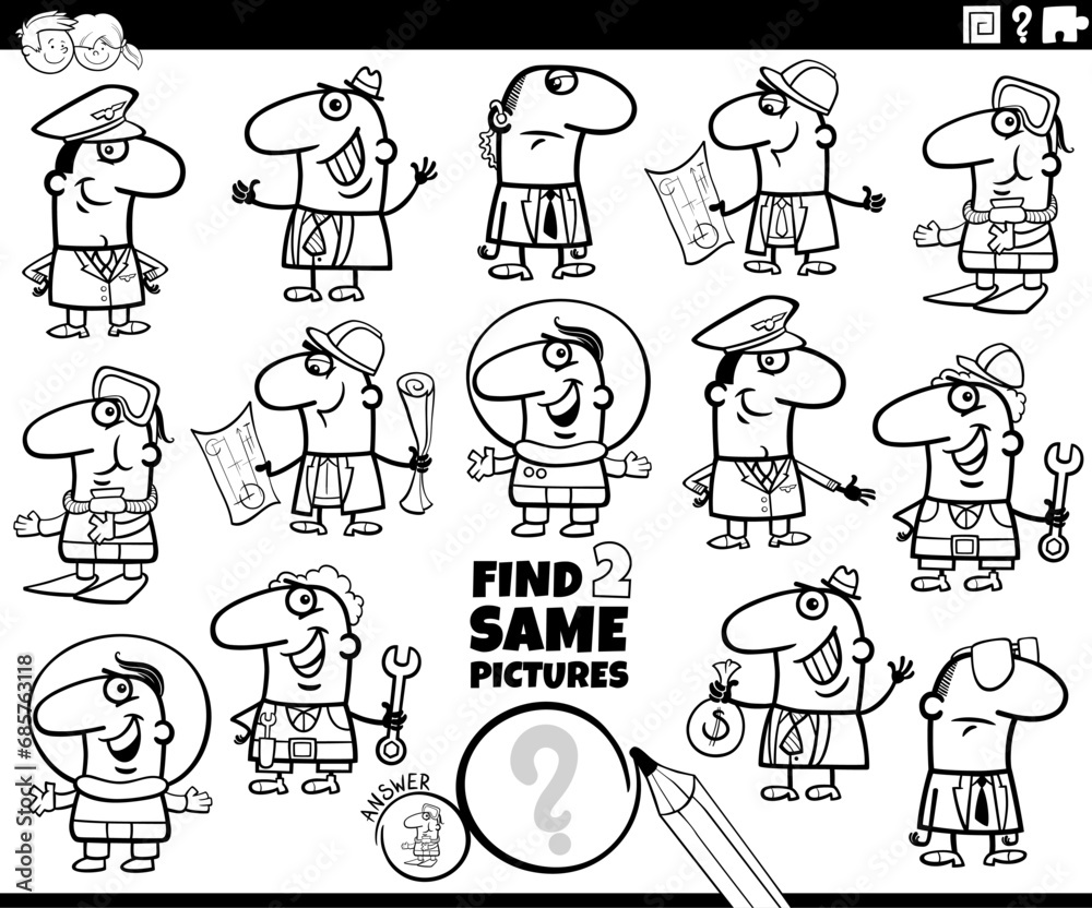 Fototapeta premium find two same professions game coloring page