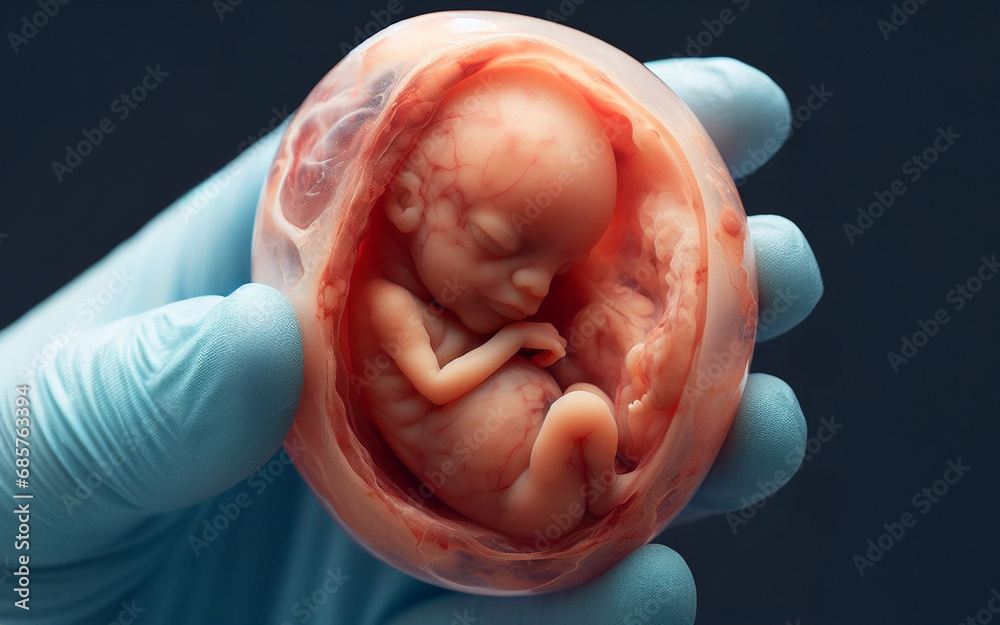 Fetus in the womb of the mother in the uterine sac 3 months gestation before giving birth