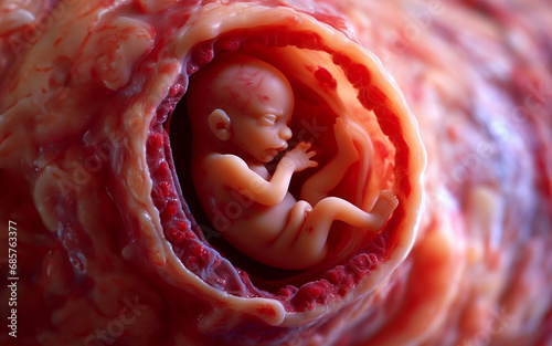 Fetus in the womb of the mother in the uterine sac 3 months gestation before giving birth photo