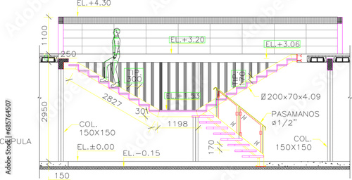 Vector sketch illustration of the interior design of the branched main staircase structure 