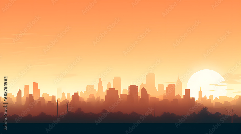 Silhouette of a city skyline against a gradient sunset, creating a minimalist landscape.