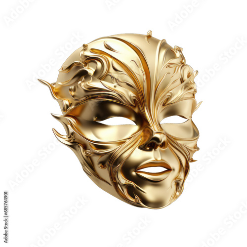 Golden mask isolated on transparent and white background. PNG transparent