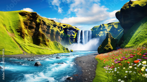 Skogafoss waterfall on Skoga river in Iceland, Europe