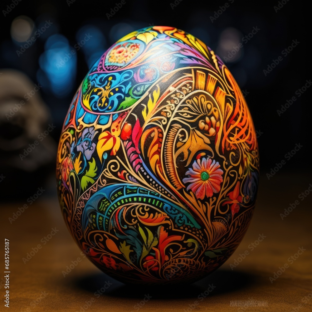 Ukrainian pysanka. Easter egg painted with floral pattern.