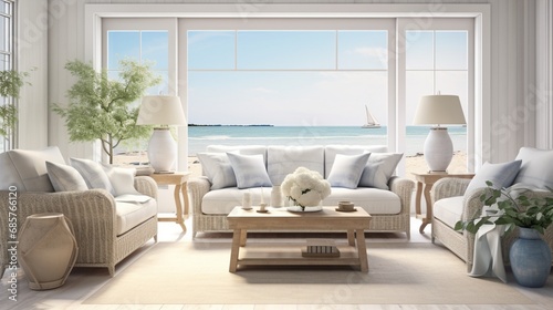a coastal-inspired sitting area with light hues natural materials and nautical decor capturing the essence of seaside living