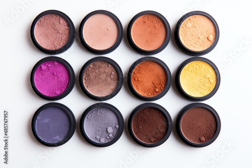 a group of different colored eyeshadows